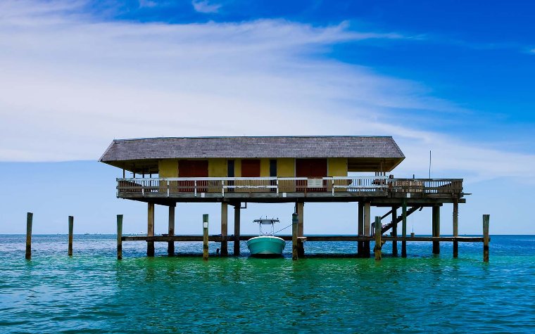 View of Stiltsville with a boat docked View of Stiltsville with a boat docked