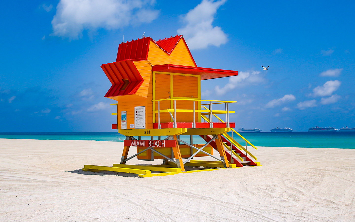 Orange lifeguard house on Miami Beach