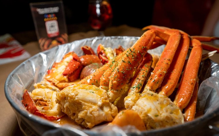 Seafood boil served at Cajun Boil Seafood Restaurant Seafood boil served at Cajun Boil Seafood Restaurant