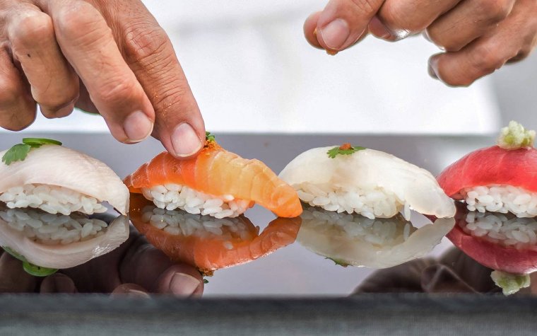 Assorted nigiri sushi served at Nobu Miami Assorted nigiri sushi served at Nobu Miami