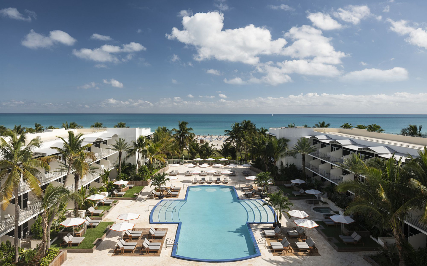 Aerial view of the pool and beach at The Ritz-Carlton, South Beach Aerial view of the pool and beach at The Ritz-Carlton, South Beach