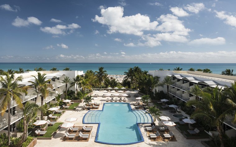 Aerial view of the pool and beach at The Ritz-Carlton, South Beach