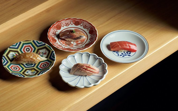 Assorted nigiri sushi served at the Den restaurant