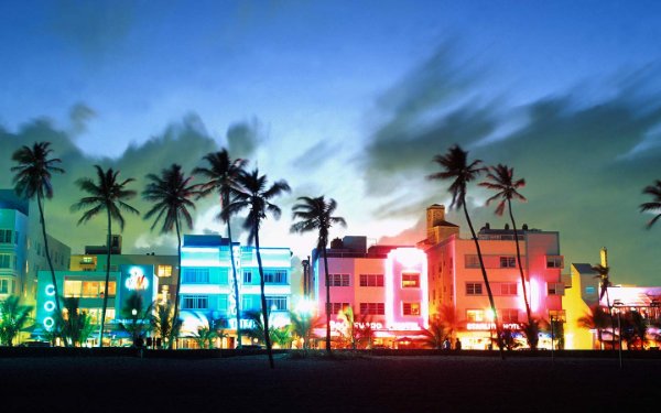 luces de neón de South Beach Hoteles boutique Art Déco de 's