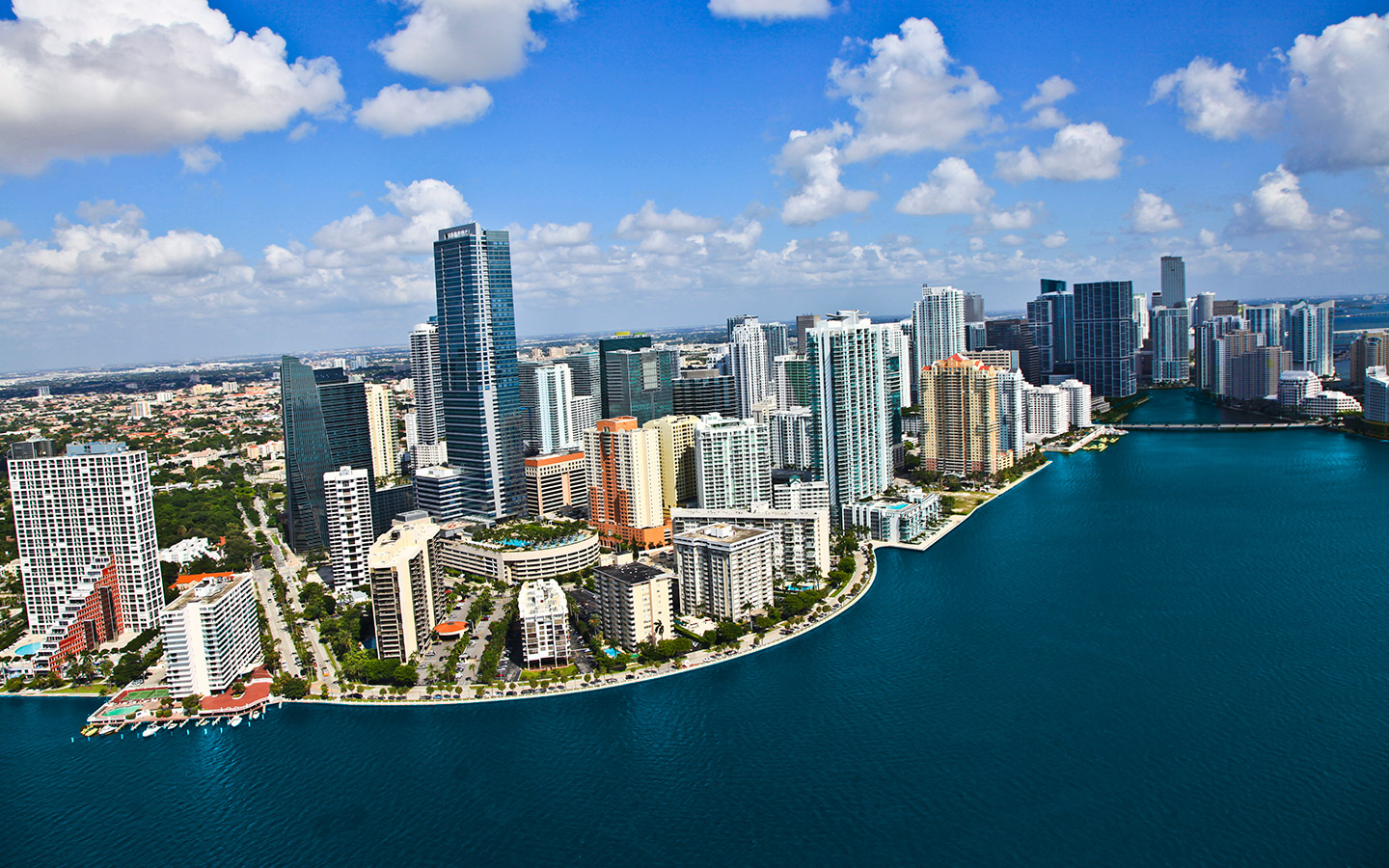 Aerial view of  the buildings on Brickell Bay Drive  and the ocean