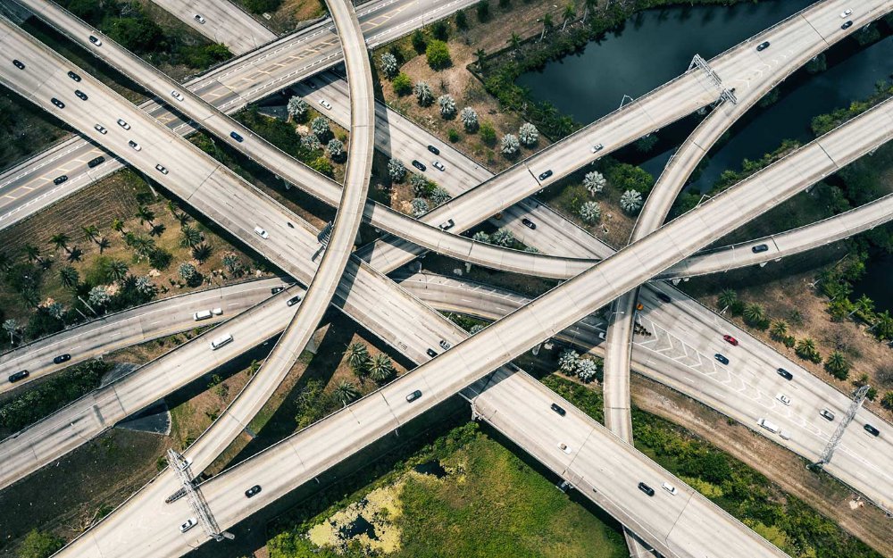 Aerial view of Miami highways