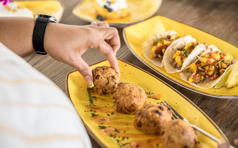 Dukunoo's saltfish frittaz and jerk chicken tacos
