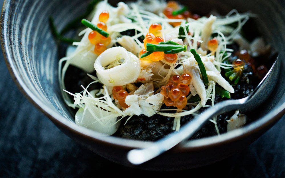 Calamari and caviar presentation at Zuma Miami