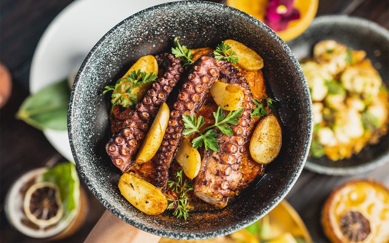Gericht aus knusprigem Pulpo bei Mayami