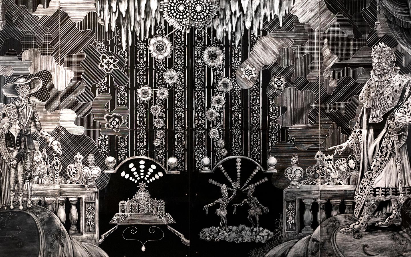 King Henry and Haiti’s Royal Court, Engraving on Plexiglass, Polyptych 8 40x40” panels, 2019