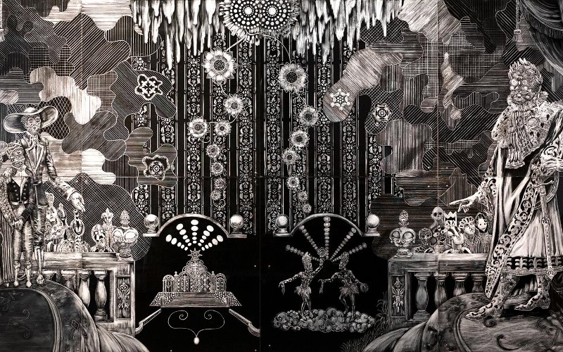 King Henry and Haiti’s Royal Court, Engraving on Plexiglass, Polyptych 8 40x40” panels, 2019