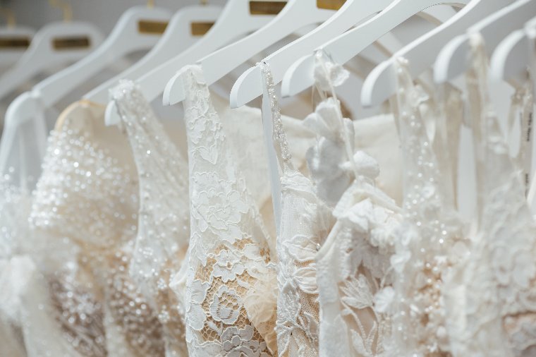 Elegant wedding dresses on a rack Elegant wedding dresses on a rack
