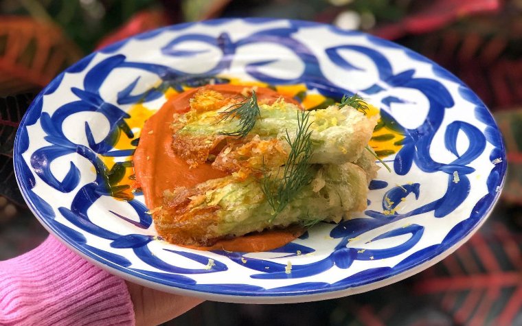 Squash blossoms served at Fooq's in Miami Squash blossoms served at Fooq's in Miami