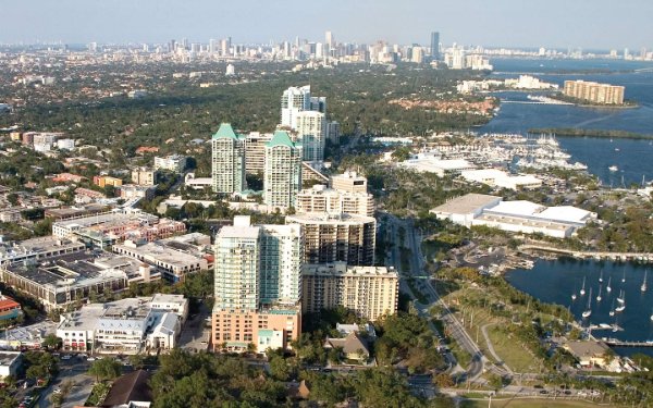 Aerial view of Coconut Grove and marina
