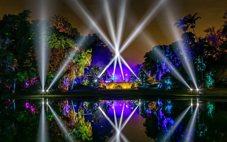 Fairchild Garden lit up at night