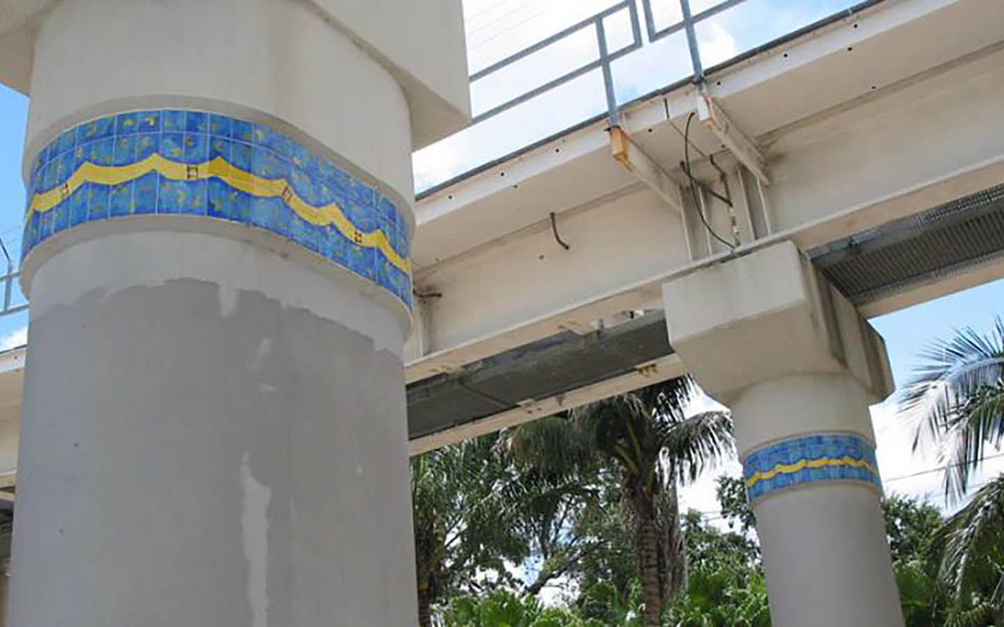 colorful ceramic tile in tropical hues greets riders on Metromover colorful ceramic tile in tropical hues greets riders on Metromover