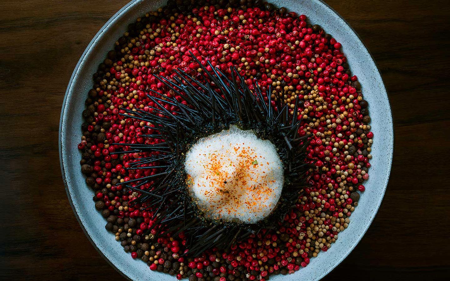 Sea urchin dish served at Pao by Paul Qui