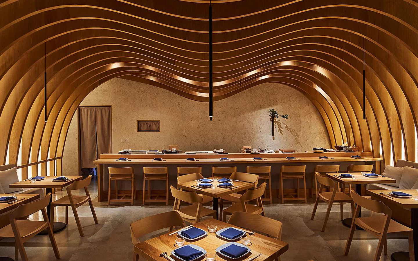 Warm, modern interior at Hiyakawa