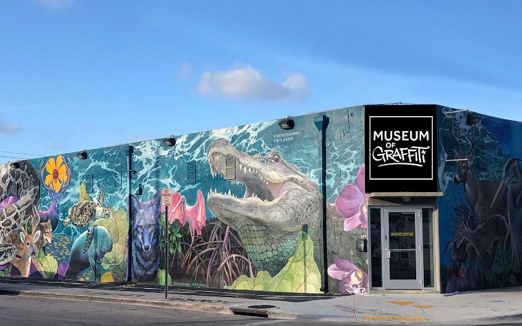 Exterior of the Museum of Graffiti with colorful street art murals Exterior of the Museum of Graffiti with colorful street art murals