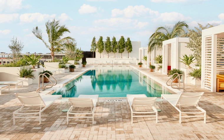 Arlo hotel pool area cabanas and loungers