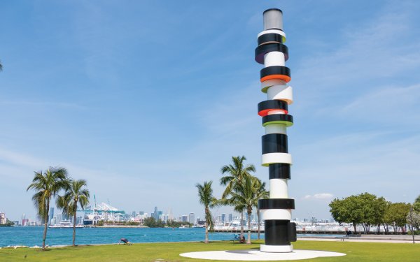 Stacked discs of The Obstinate Lighthouse in South Pointe Park