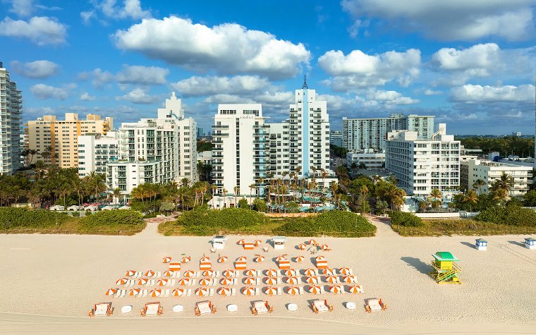 Aerial view of the backside of Andaz Miami Beach hotel