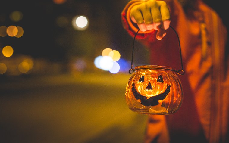 Child holding jack-o'-lantern light Child holding jack-o'-lantern light