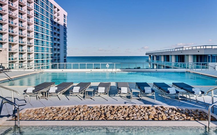 View of the Carillon Miami pool overlooking the ocean View of the Carillon Miami pool overlooking the ocean