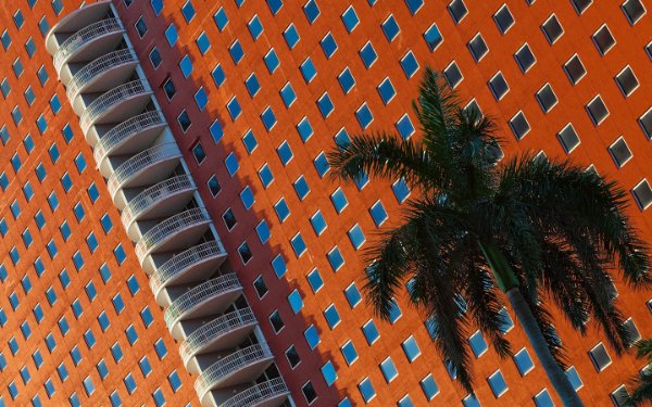 Ventanas del edificio del centro de ladrillo rojo