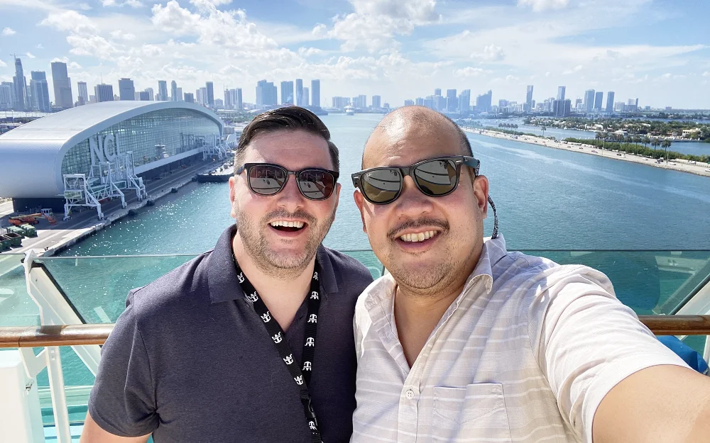 Cruise ships at PortMiami and Downtown Miami in the background
