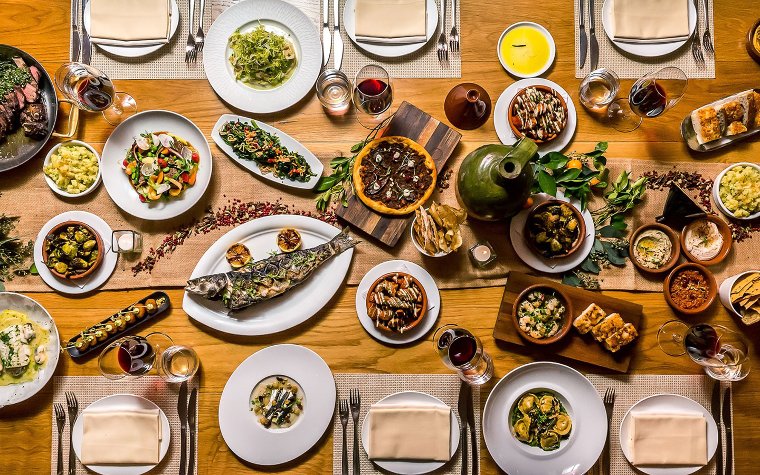 Table spread at Boulud Sud