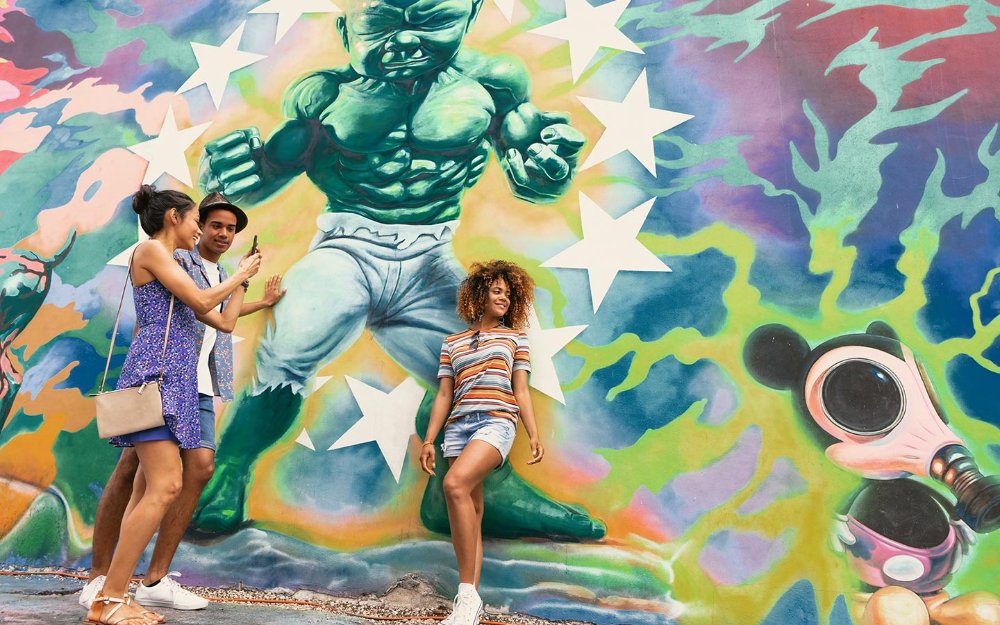 Friends posing for pics at Wynwood Walls