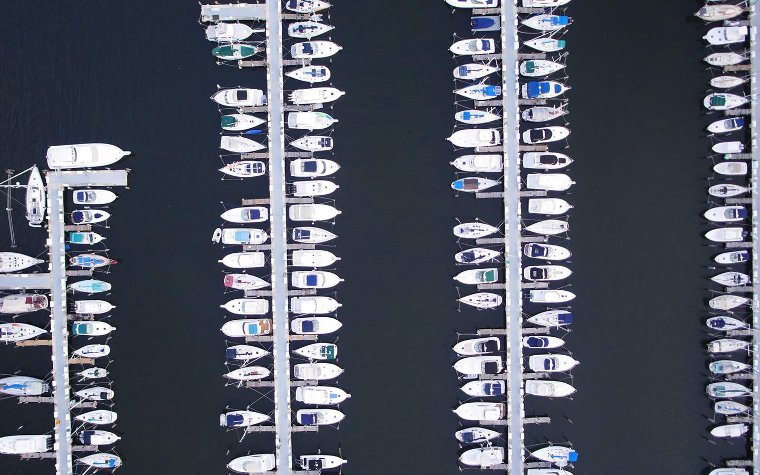 Aerial view of boats docked at Coconut Grove Marina Aerial view of boats docked at Coconut Grove Marina