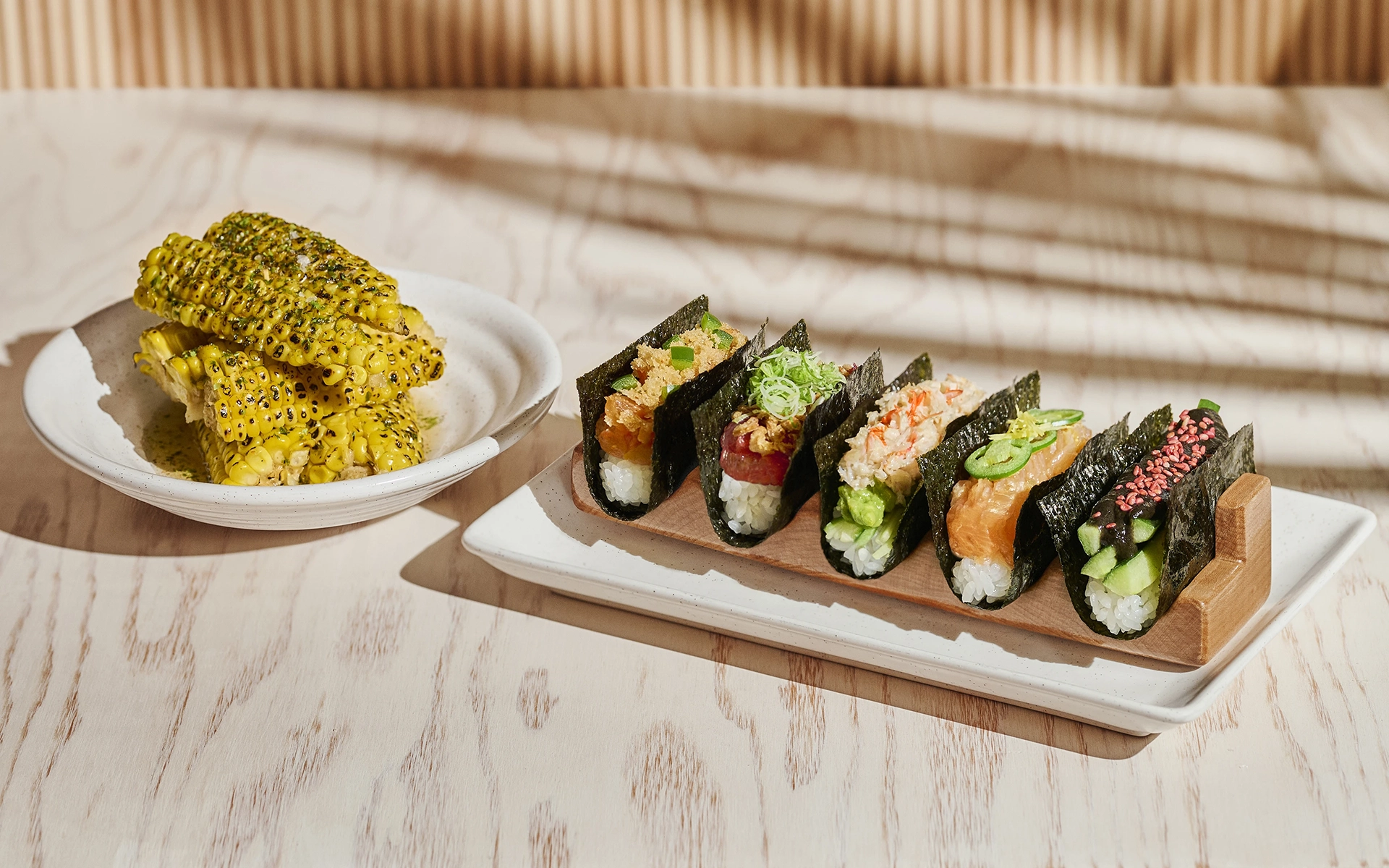 Nami Nori corn ribs Temaki, a Miami Spice dish, artfully presented