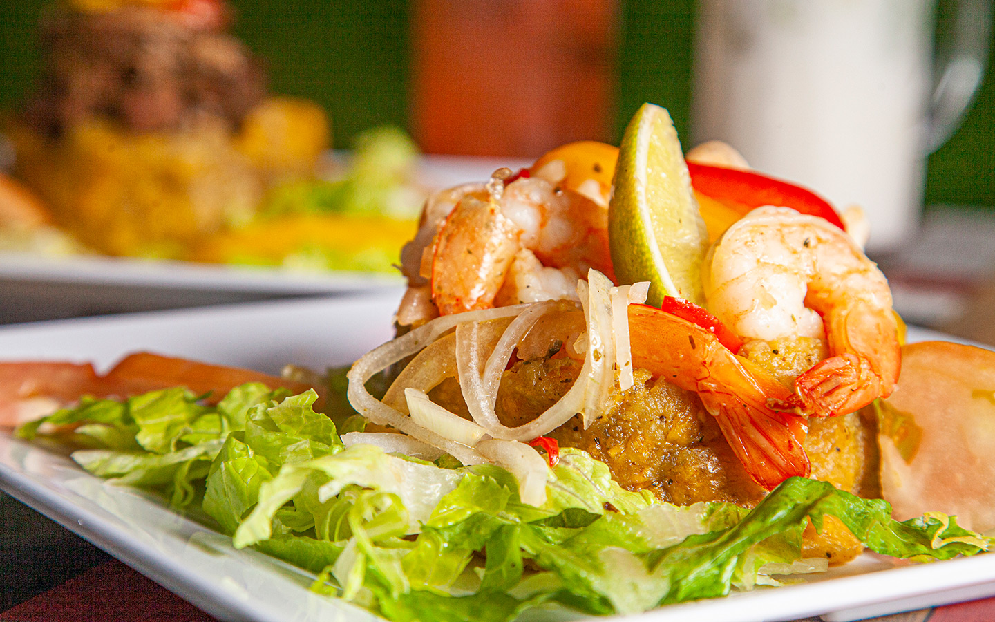 mofongo topped with shrimp