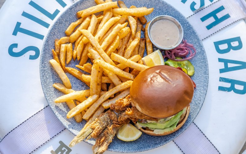 Crispy fried fish sandwich at Stiltsville Fish Bar