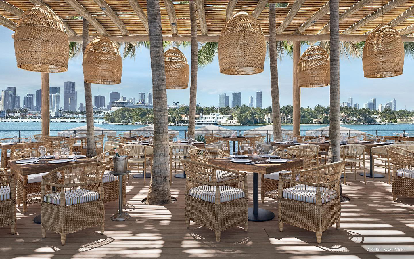 Waterfront dining area at Baia Beach House