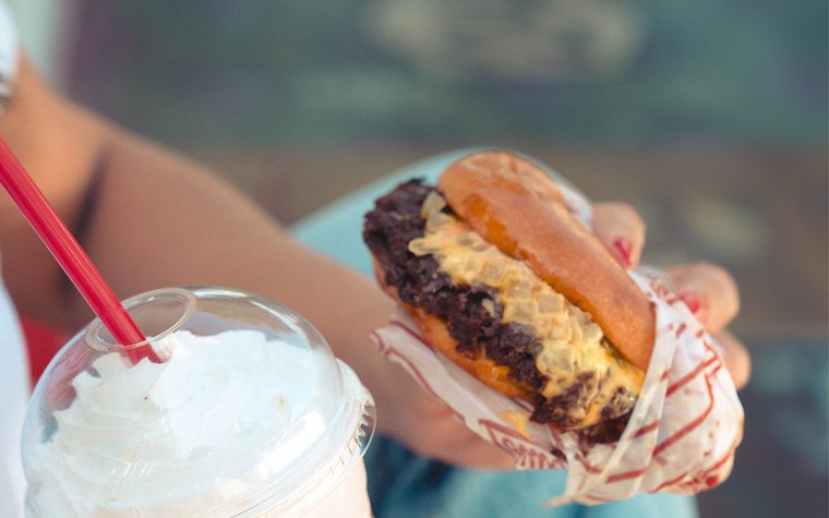 Burger and milkshake from Skinny Louie's Burger and milkshake from Skinny Louie's