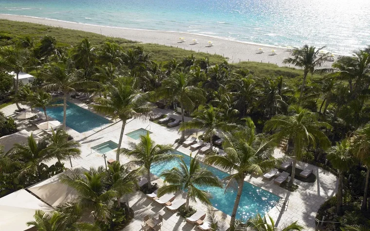 Aerial view of Grand Beach Hotel pool and beachfront