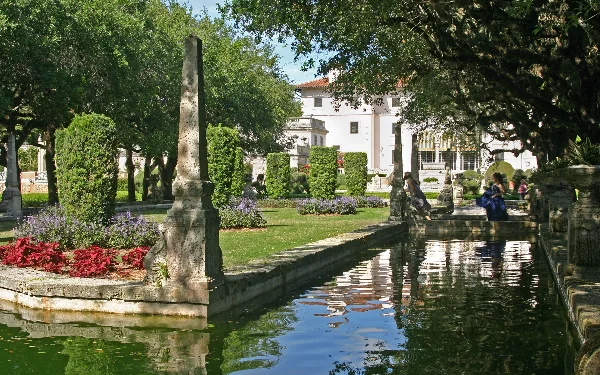 Vizcaya's European facade and gardens