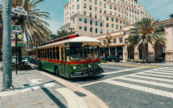 Front view of the Coral Gables Trolley