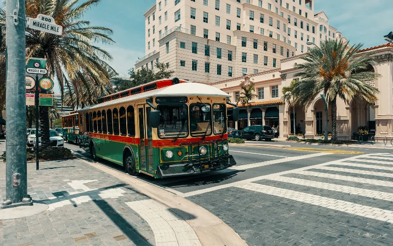 Front view of the Coral Gables Trolley