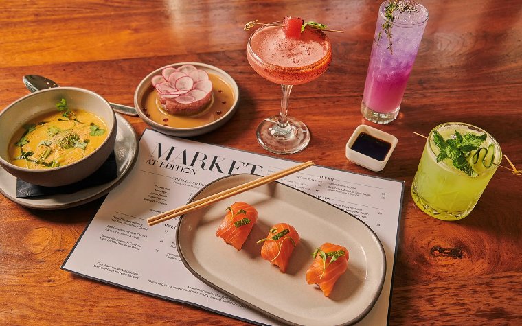Variety of Spanish-inspired dishes at Market at EDITION Variety of Spanish-inspired dishes at Market at EDITION