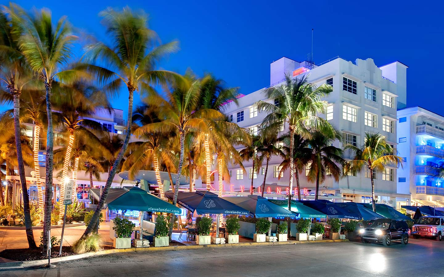 Clevelander South Beach at night on Ocean Drive Clevelander South Beach at night on Ocean Drive