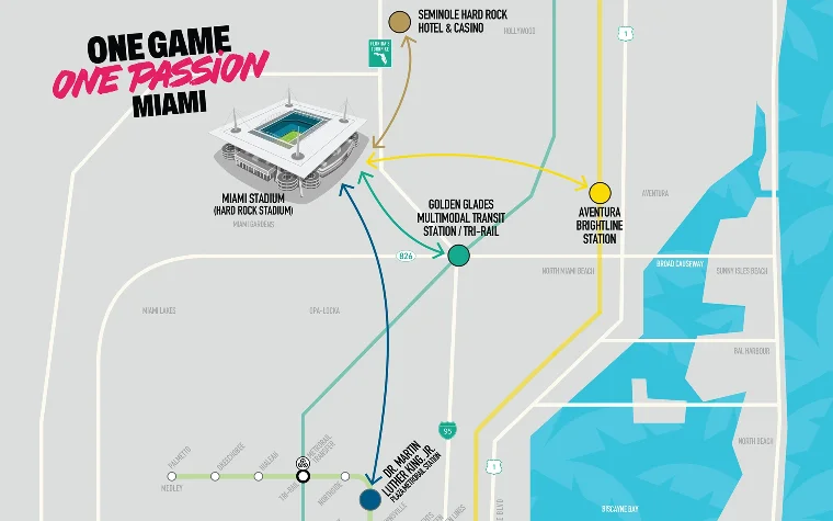 Map of FIFA at Miami Stadium and shuttle stops