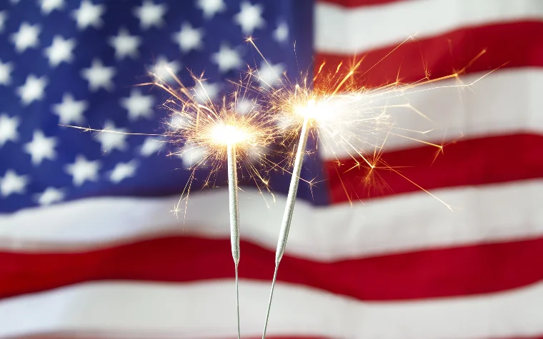American flag and sparklers American flag and sparklers
