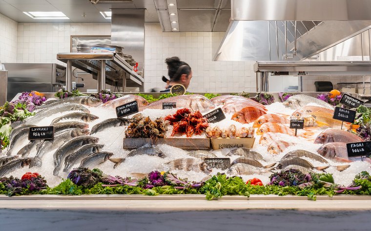 Fresh seafood display at Avra Estiatorio Miami Fresh seafood display at Avra Estiatorio Miami