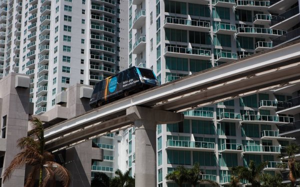 Downtown Miami buildings behind the Miami Metromover