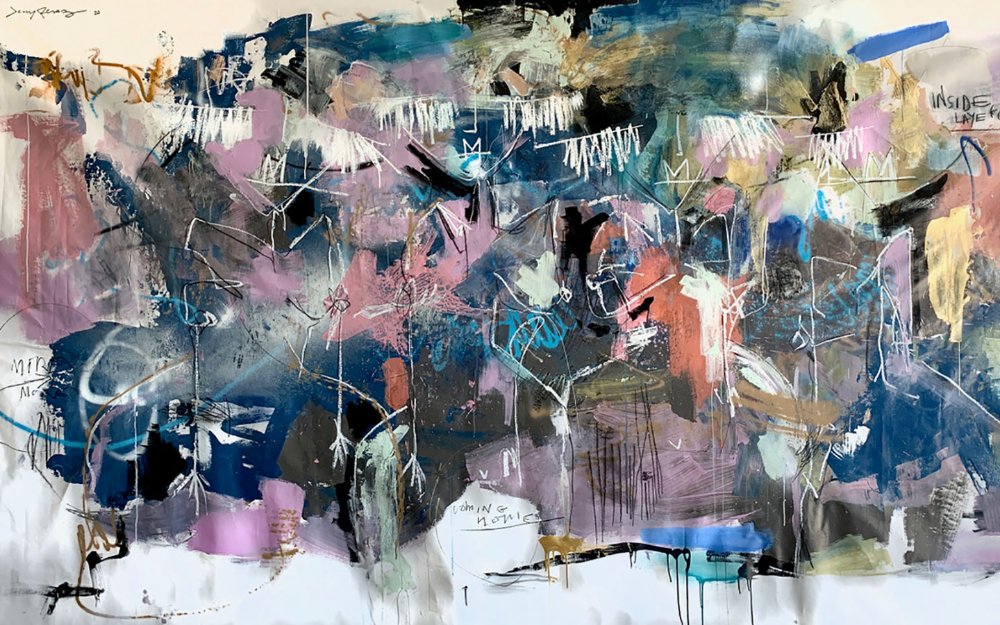 „Coming Home“ Acryl und Kohle auf Leinwand von Jenny Perez