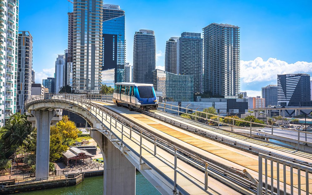 Downtown Miami buildings behind the Miami Metromover
